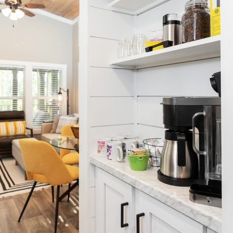 Interior view of the kitchen room of a luxurious Coldwater cabin at Ocoee River Mountain Cottages