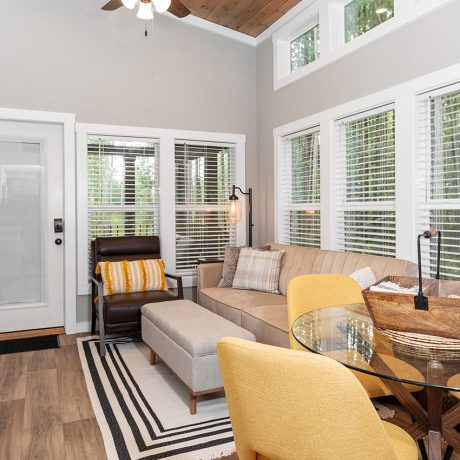 Interior view of living room of luxurious Coldwater Cottage at Ocoee River Mountain Cottages