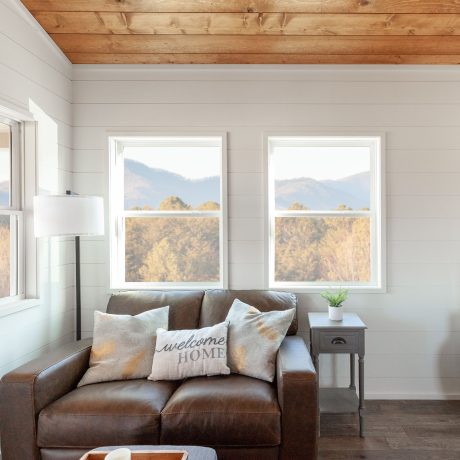 Interior view of living room of luxurious Cumberland Cottage at Ocoee River Mountain Cottages