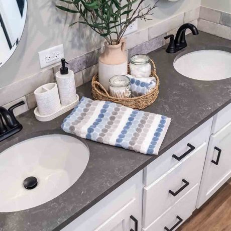 Interior view of the bathroom of a luxurious Cheaha cabin at Ocoee River Mountain Cottages