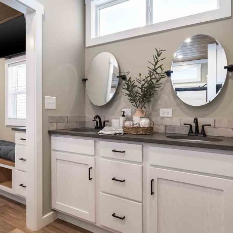 Interior view of bathroom of luxurious Cheaha Cottage at Ocoee River Mountain Cottages