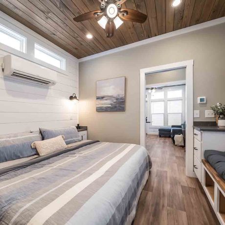 Interior view of bedroom of luxurious Cheaha Cottage at Ocoee River Mountain Cottages