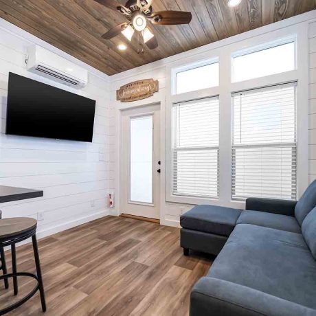 Interior view of living room of luxurious Cheaha Cottage at Ocoee River Mountain Cottages